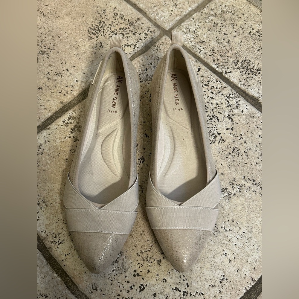 Alex Marie Beige Metallic Flats, Size 8.5